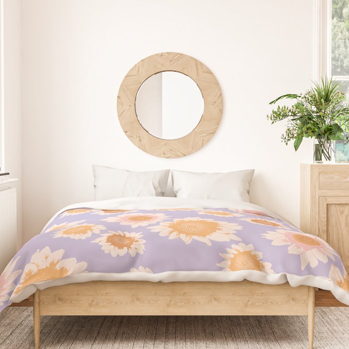 Retro boho daisy floral pattern lavender Duvet Cover Gallery Image 3
