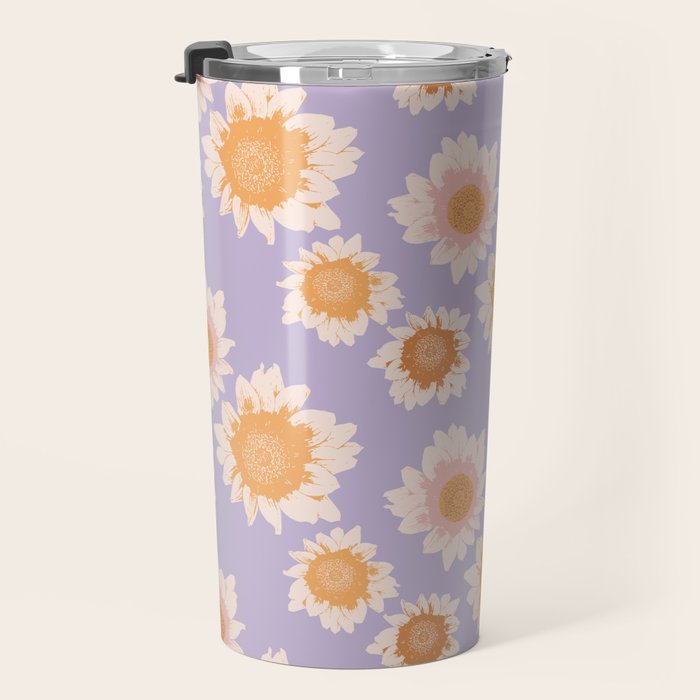 Retro boho daisy floral pattern lavender Travel Mug Gallery Image 3