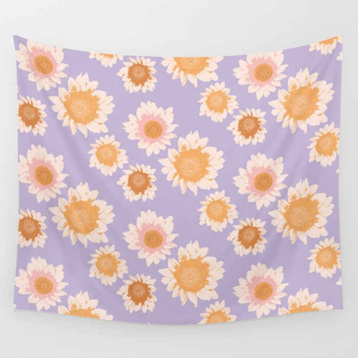 Retro boho daisy floral pattern lavender Wall Tapestry Gallery Image 4