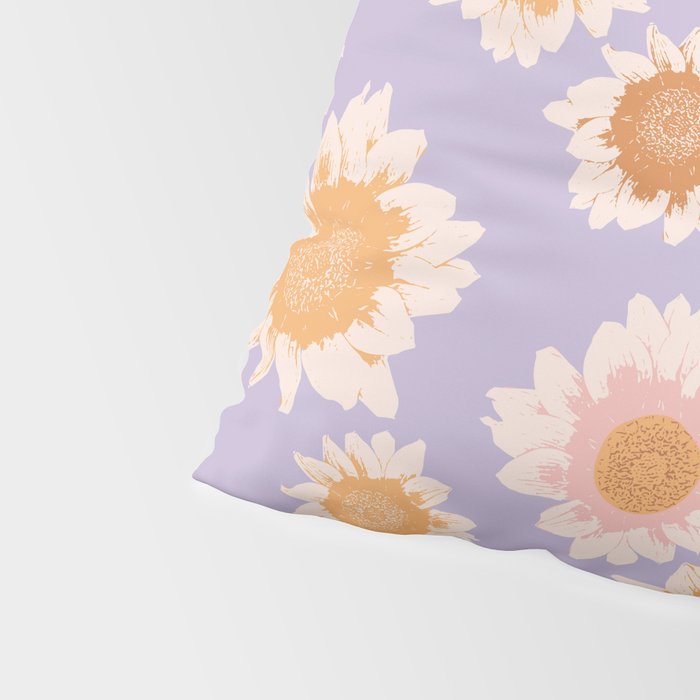 Retro boho daisy floral pattern lavender Pillow Sham Gallery Image 4