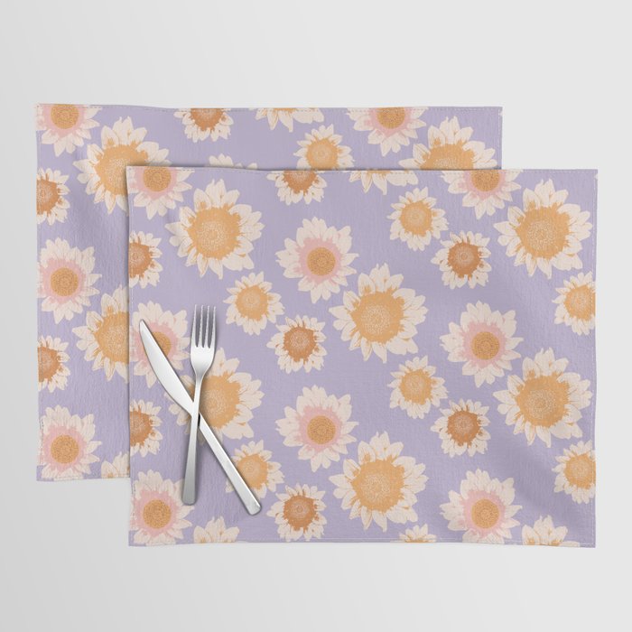 Retro boho daisy floral pattern lavender Placemat Gallery Image 1