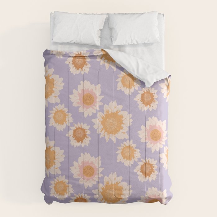Retro boho daisy floral pattern lavender Comforter Gallery Image 6