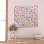 Retro boho daisy floral pattern lavender Wall Tapestry Gallery Image 2