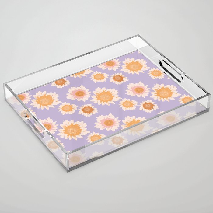 Retro boho daisy floral pattern lavender Acrylic Tray Gallery Image 1
