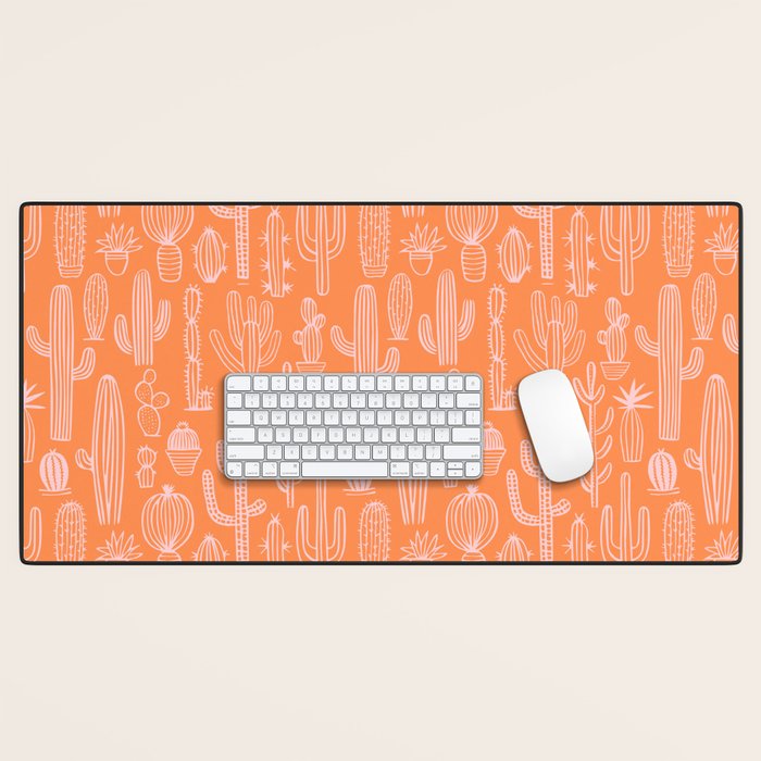 Retro hand drawn cactus plant pattern Desk Mat Gallery Image 1