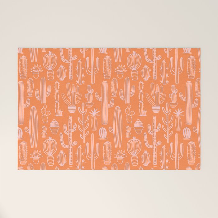 Retro hand drawn cactus plant pattern Welcome Mat Gallery Image 1