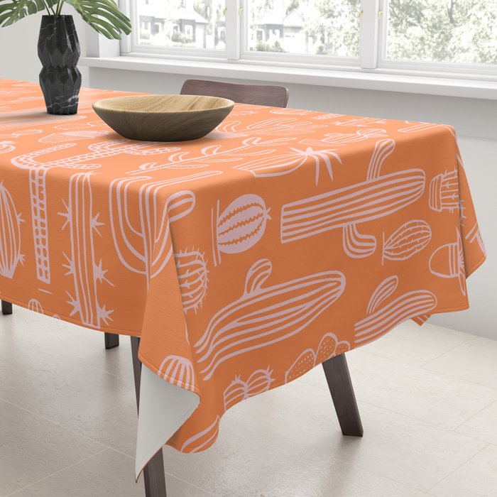 Retro hand drawn cactus plant pattern Tablecloth Gallery Image 3