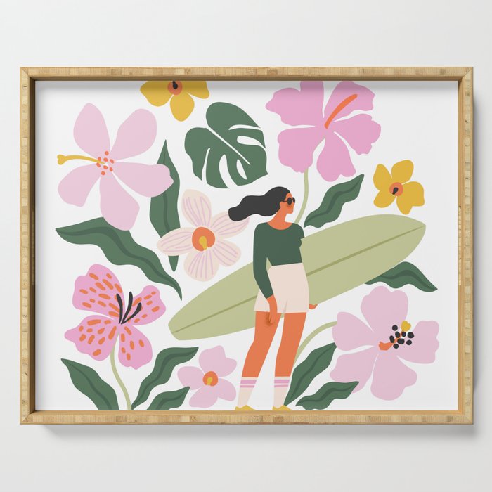 Surfing in garden Serving Tray Gallery Image 1