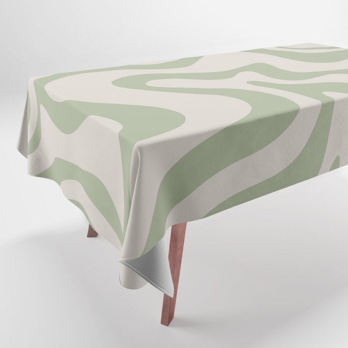 Liquid Swirl Modern Abstract Pattern in Beige and Sage Green Tablecloth Gallery Image 1