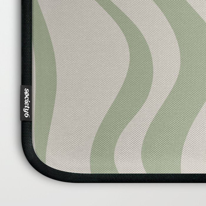 Liquid Swirl Modern Abstract Pattern in Beige and Sage Green Laptop Sleeve Gallery Image 3