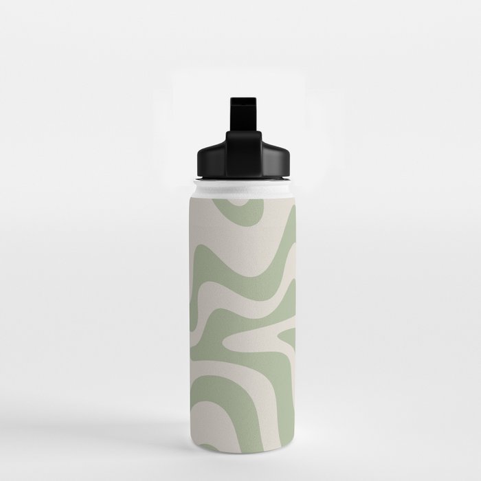 Liquid Swirl Modern Abstract Pattern in Beige and Sage Green Water Bottle Gallery Image 2