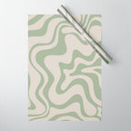 Liquid Swirl Modern Abstract Pattern in Beige and Sage Green Wrapping Paper Gallery Image 1