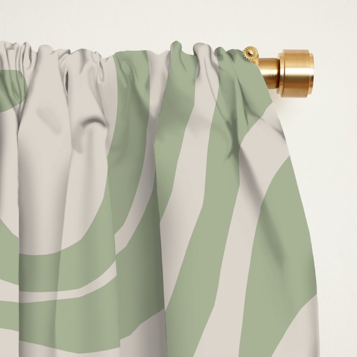 Liquid Swirl Modern Abstract Pattern in Beige and Sage Green Window Curtain Gallery Image 2