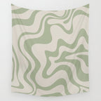 Liquid Swirl Modern Abstract Pattern in Beige and Sage Green Wall Tapestry Gallery Image 4