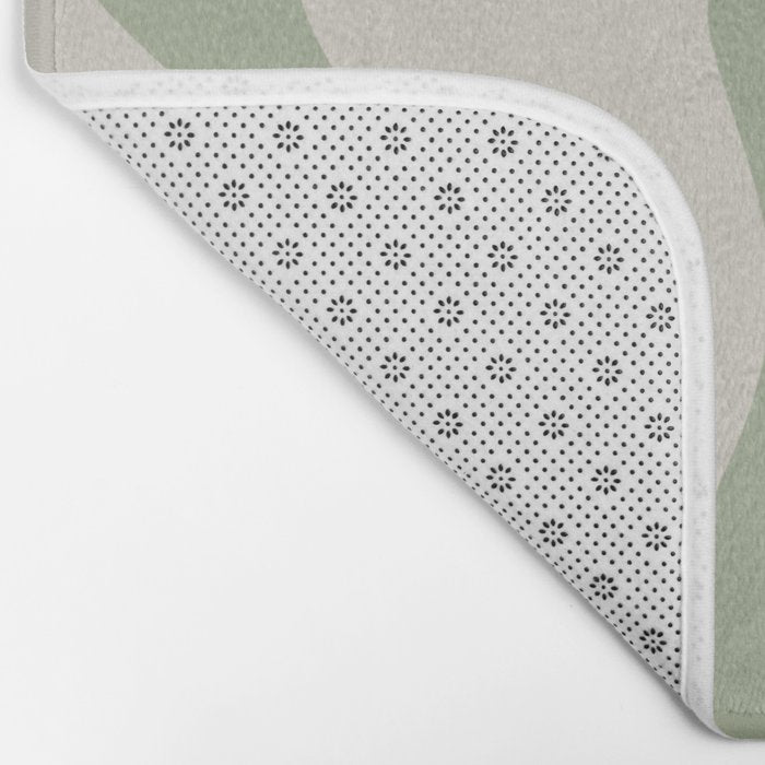 Liquid Swirl Modern Abstract Pattern in Beige and Sage Green Bath Mat Gallery Image 2