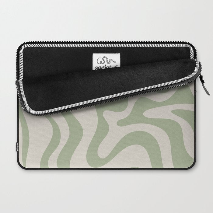 Liquid Swirl Modern Abstract Pattern in Beige and Sage Green Laptop Sleeve Gallery Image 2