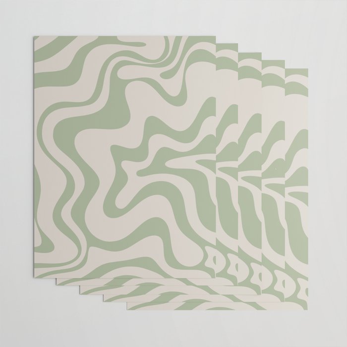 Liquid Swirl Modern Abstract Pattern in Beige and Sage Green Wrapping Paper Gallery Image 3
