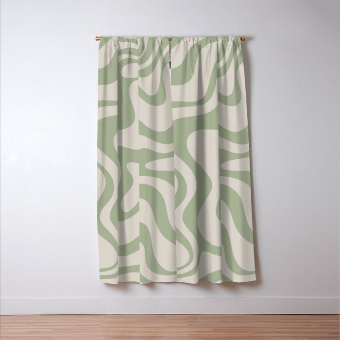 Liquid Swirl Modern Abstract Pattern in Beige and Sage Green Window Curtain Gallery Image 3