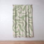 Liquid Swirl Modern Abstract Pattern in Beige and Sage Green Window Curtain Gallery Image 3