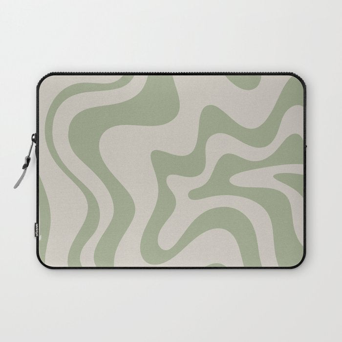 Liquid Swirl Modern Abstract Pattern in Beige and Sage Green Laptop Sleeve Gallery Image 1