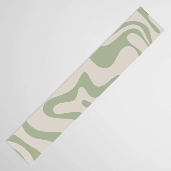 Liquid Swirl Modern Abstract Pattern in Beige and Sage Green Table Runner Gallery Image 3