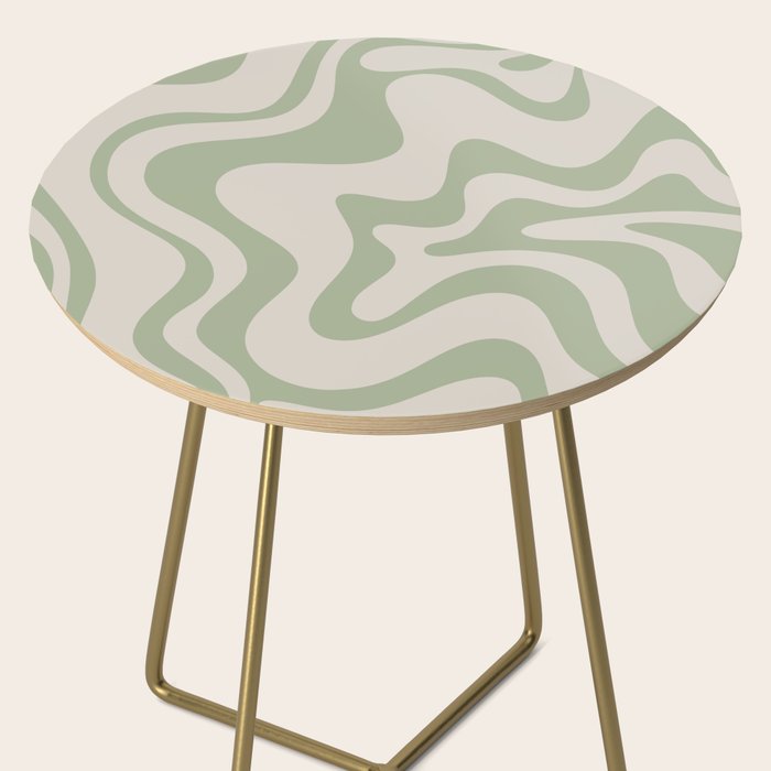 Liquid Swirl Modern Abstract Pattern in Beige and Sage Green Side Table Gallery Image 2