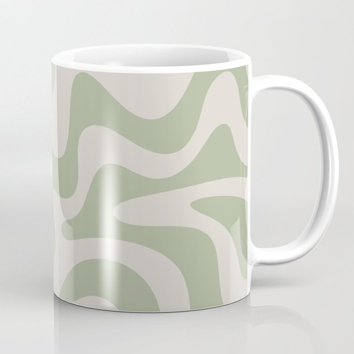 Liquid Swirl Modern Abstract Pattern in Beige and Sage Green Coffee Mug Gallery Image 1