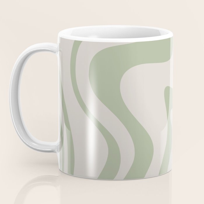 Liquid Swirl Modern Abstract Pattern in Beige and Sage Green Coffee Mug Gallery Image 3