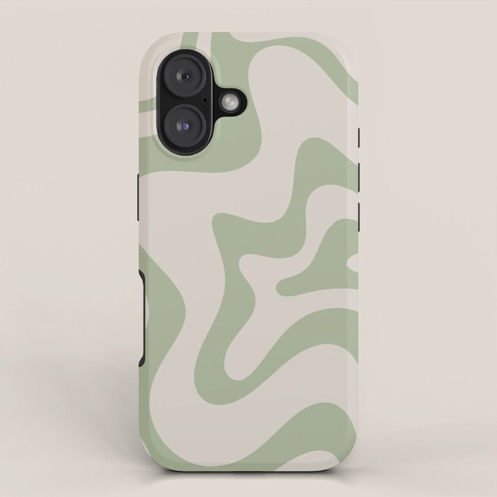 Liquid Swirl Modern Abstract Pattern in Beige and Sage Green iPhone Case Gallery Image 1