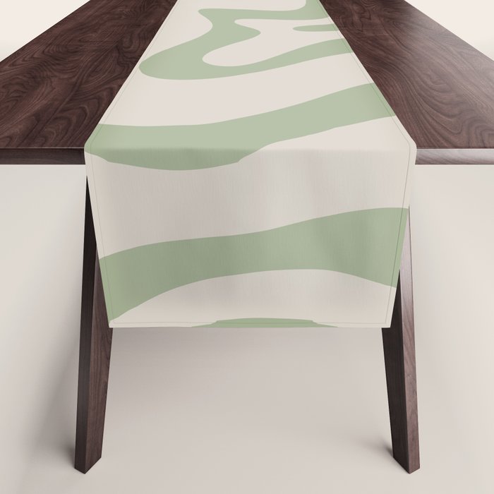 Liquid Swirl Modern Abstract Pattern in Beige and Sage Green Table Runner Gallery Image 1