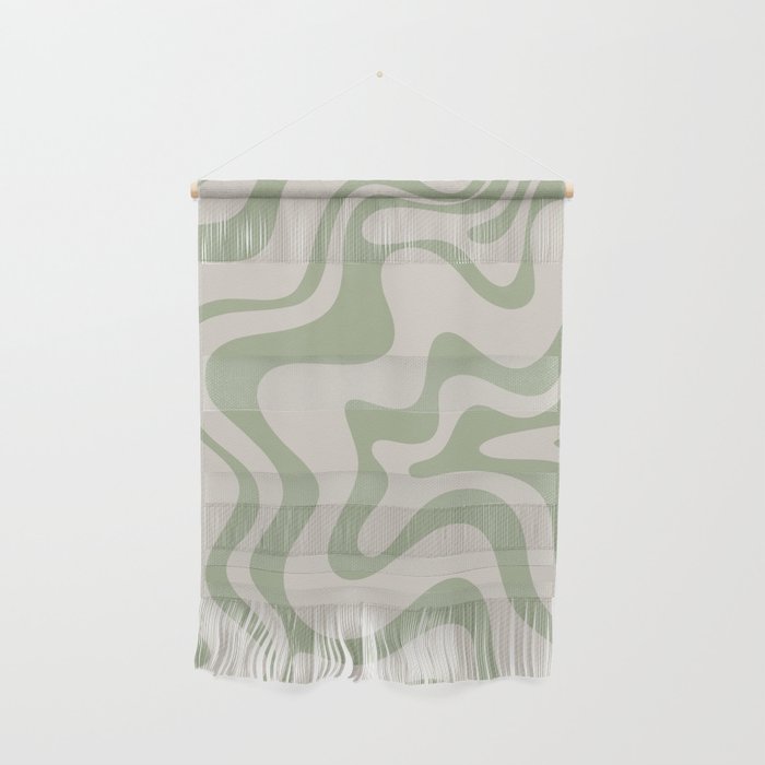 Liquid Swirl Modern Abstract Pattern in Beige and Sage Green Wall Hanging Gallery Image 1