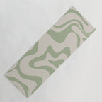 Liquid Swirl Modern Abstract Pattern in Beige and Sage Green Yoga Mat Gallery Image 1