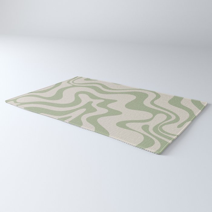 Liquid Swirl Modern Abstract Pattern in Beige and Sage Green Rug Gallery Image 3