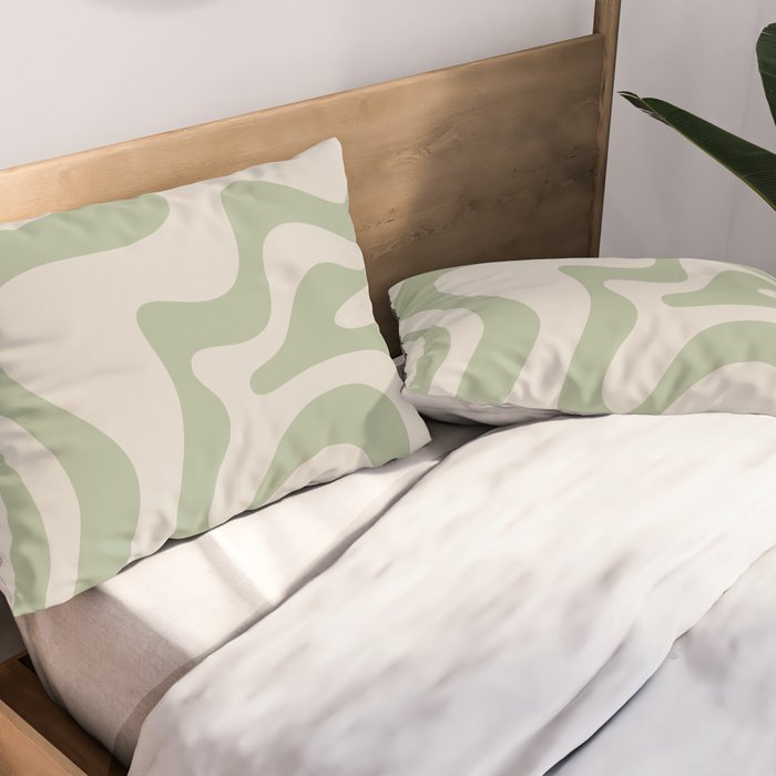 Liquid Swirl Modern Abstract Pattern in Beige and Sage Green Pillow Sham Gallery Image 2