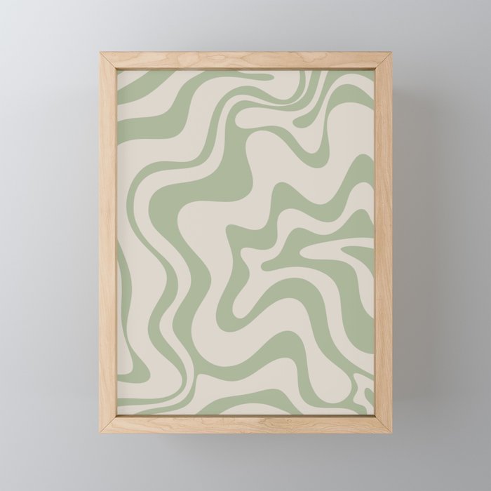 Liquid Swirl Modern Abstract Pattern in Beige and Sage Green Mini Art Print Gallery Image 1