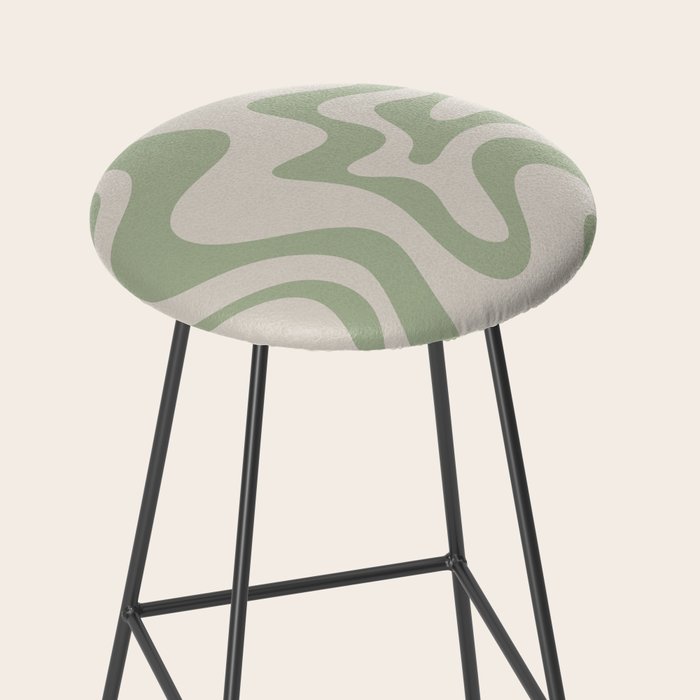 Liquid Swirl Modern Abstract Pattern in Beige and Sage Green Stool Gallery Image 2