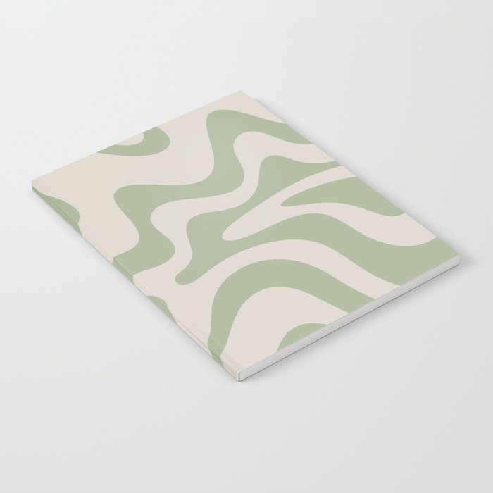 Liquid Swirl Modern Abstract Pattern in Beige and Sage Green Notebook Gallery Image 1