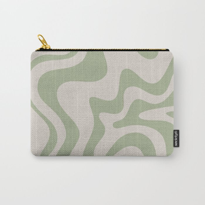 Liquid Swirl Modern Abstract Pattern in Beige and Sage Green Carry All Pouch Gallery Image 1