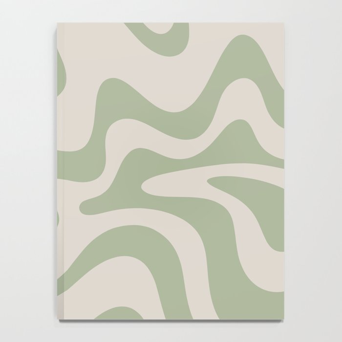Liquid Swirl Modern Abstract Pattern in Beige and Sage Green Notebook Gallery Image 4