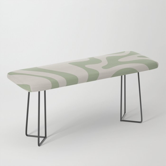 Liquid Swirl Modern Abstract Pattern in Beige and Sage Green Bench Gallery Image 1