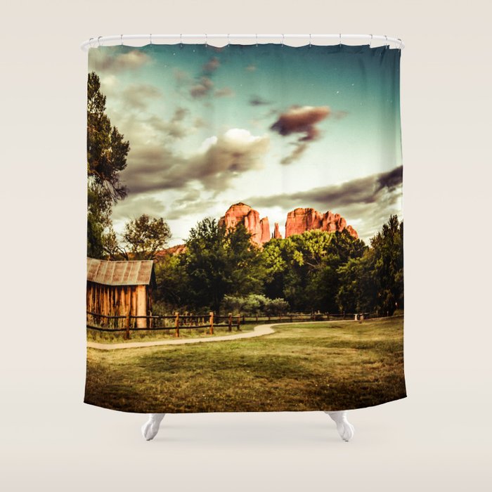Southwest Chimney Rock Vortex Sedona Arizona Shower Curtain Gallery Image 1
