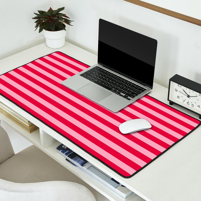 Retro, Beach, Colorful Stripes, Pink and Red Desk Mat Gallery Image 2