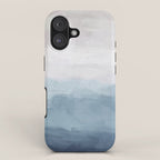 Misty Evening - White, Mauve, Navy Soft Blue Print Modern Wall Art Abstract Painting, Ocean Clouds iPhone Case Gallery Image 1