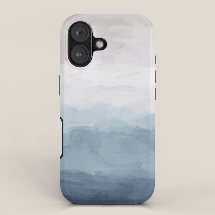 Misty Evening - White, Mauve, Navy Soft Blue Print Modern Wall Art Abstract Painting, Ocean Clouds iPhone Case Gallery Image 1