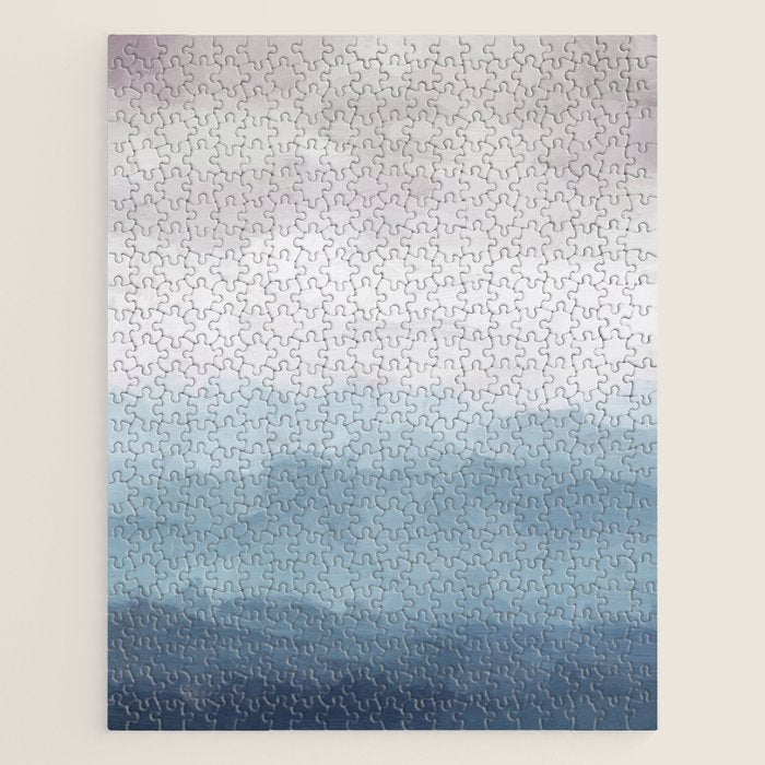 Misty Evening - White, Mauve, Navy Soft Blue Print Modern Wall Art Abstract Painting, Ocean Clouds Jigsaw Puzzle Gallery Image 1