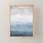 Misty Evening - White, Mauve, Navy Soft Blue Print Modern Wall Art Abstract Painting, Ocean Clouds Mini Art Print Gallery Image 1