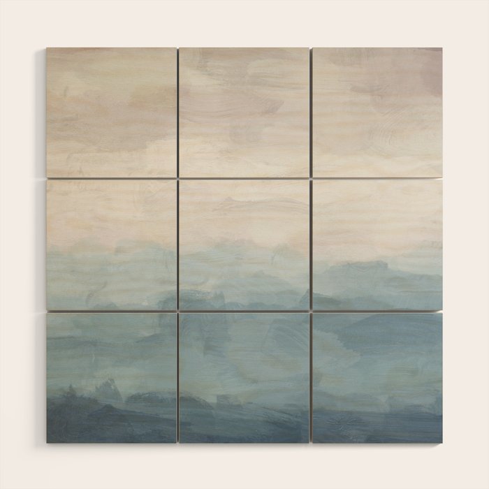 Misty Evening - White, Mauve, Navy Soft Blue Print Modern Wall Art Abstract Painting, Ocean Clouds Wood Wall Art Gallery Image 1