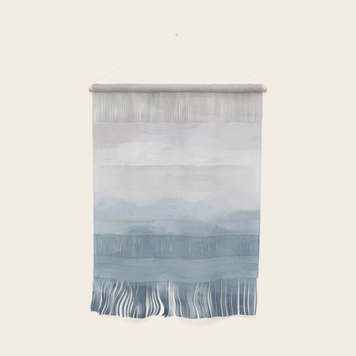 Misty Evening - White, Mauve, Navy Soft Blue Print Modern Wall Art Abstract Painting, Ocean Clouds Wall Hanging Gallery Image 1