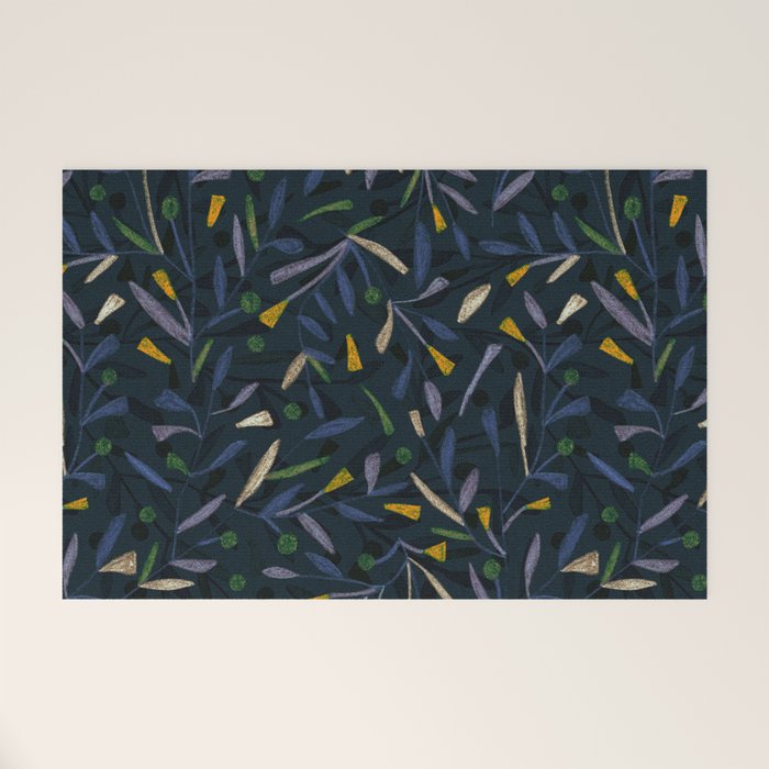 Midnight Floral Pattern 2 - Blue and Yellow Welcome Mat Gallery Image 1
