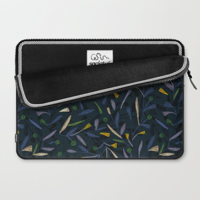 Midnight Floral Pattern 2 - Blue and Yellow Laptop Sleeve Gallery Image 2